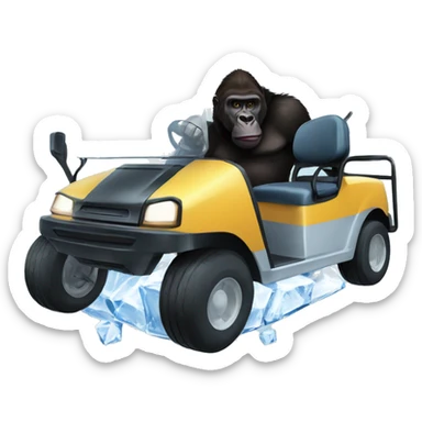Golf cart in an ice cube with a gorilla riding in it sticker