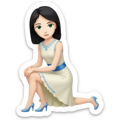 prince, upright, black Hair, blue eyes, garment,  Woman, bending knee, sleveless white dress, blonde hair, green eyes, sticker