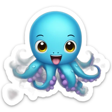 cute blue kraken with adorable face with many hearts around sticker