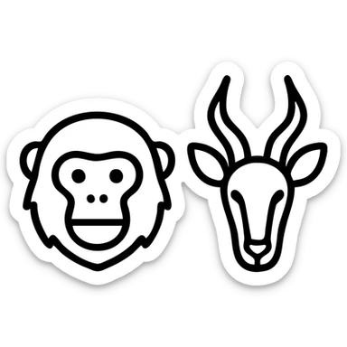 minimal black outline icon of a vervet monkey and an impala head side by side sticker