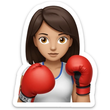 An woman with long dark brown hair light brown eyes in boxing gloves sticker