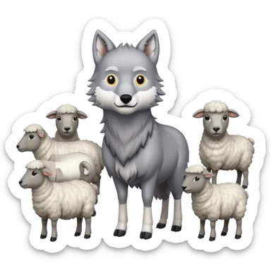 A wolf inside a group of sheeps  sticker