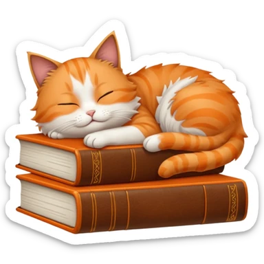 Cat sleeping on books sticker