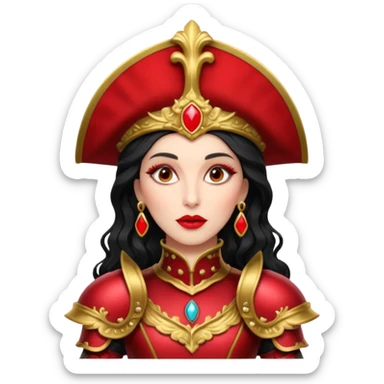 realistic cinematic actress Cher in baroque styling with crimson armor in a forest sticker