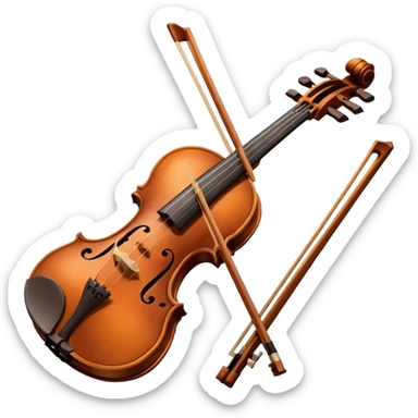 A violin with its bow. It has eyes and a smiling mouth. sticker
