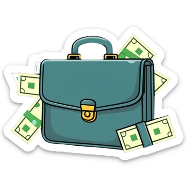 briefcase with money bills spilling out sticker