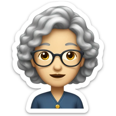Chinese senior lady has long wavy hair wear glasses show appreciation sighs sticker