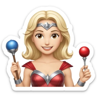Blonde Wonder Woman holding bell and short white orchestra conductor’s baton  sticker