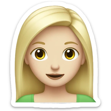 blond girl with pale skin and green eyes on her laptop sticker