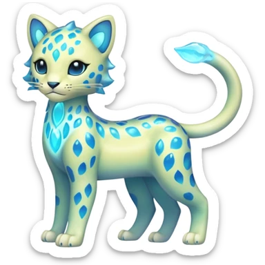 Colorful Iridescent Shiny Pastel Nebulae Glowing Neon Bioluminescent Bright Icy Elemental Pawny Cute Innocent Liepard-Amaura-Litten-Sprigatito-Pokémon-fusion-creature (full body) sticker