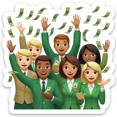 money falling onto a group of people sticker