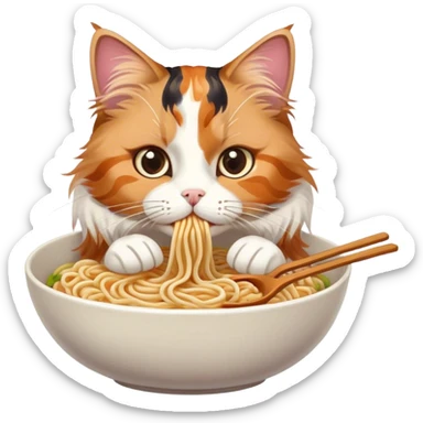A cat eating noodles sticker