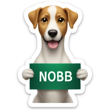 dog holding a sign with the inscription 'you are noob ” sticker