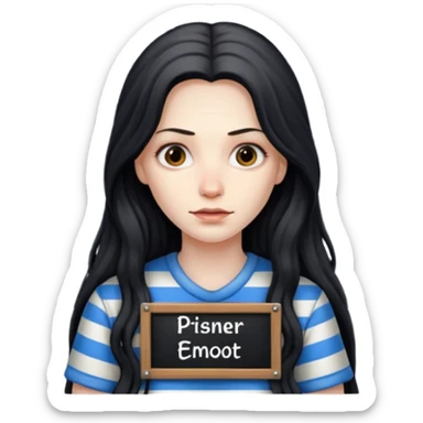 prisoner long haired woman mug shot with bg sticker