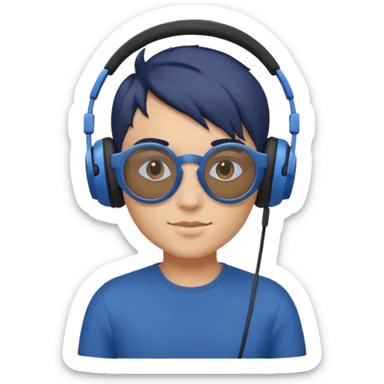 Light Brown Skin Dark Blue Haired Gray Eyes Circle Shaped Shades Squareded Ears Headphones  sticker