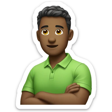a guy wearing apple green polo shirt while crossing his arm sticker
