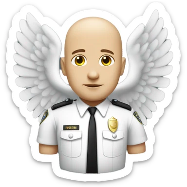 A White Police man bald with Big ANGEL WINGS sticker
