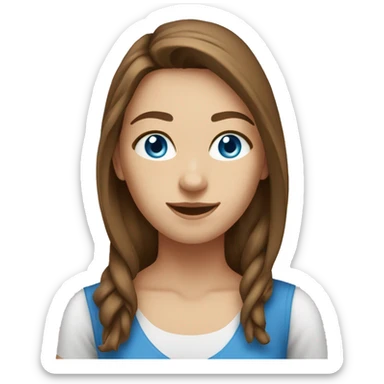 A 23 year old, Caucasian woman, with long brown hair,   with blue eyes wearing a t-shirt. sticker