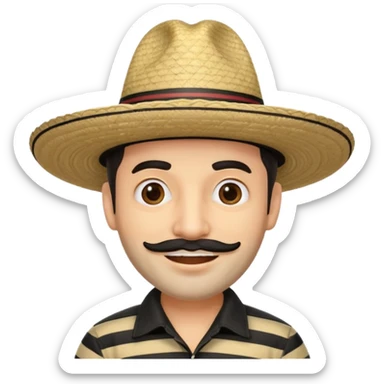 A happy fair skinned Colombian man with minimal facial hair wearing a black and beige stripped Colombian sombrero sticker