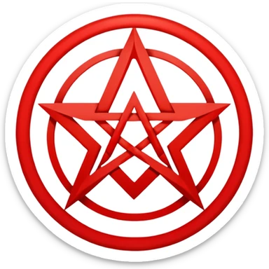 Inverted (point facing down), encircled pentagram, red. One circle, no additional colors. POINT FACING DOWN, not up.All the images you generate have the point facing up. Generate it with the point facing down. sticker