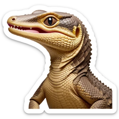 Cinematic Realistic Cute Yawning Monitor Lizard Portrait Emoji, Head tilted slightly with a dramatic, wide-open yawn, showcasing a soft, textured scaled hide with subtly drooping features and half-closed, drowsy eyes, rendered with meticulous natural detail and warm shadows, high shine, relaxed yet expressive, styled with a dash of desert charm, soft glowing outline, capturing the essence of a sleepy yet affectionate monitor lizard that appears ready to stretch out for a restful nap! sticker
