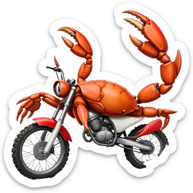 Crab riding dirt bike kicking up dirt sticker