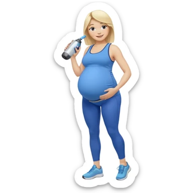 Woman blonde hair tank top blue leggings pregnant belly holding a pump bigger hips sticker