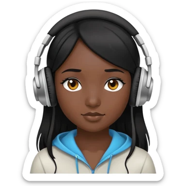 Con gái, đeo tai nghe, tóc đen, vuốt chéo da đen sticker