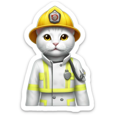 White cats fullbody wear firefighter uniforms sticker