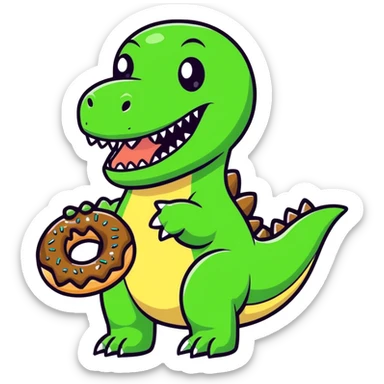 dinosaur eating a donut sticker