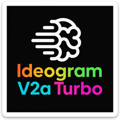 make a colorful text of "Ideogram V2a Turbo", black background, add this logo too sticker