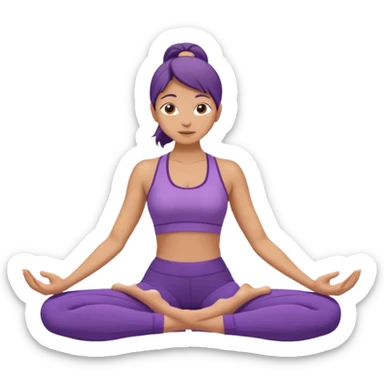 	A woman in purple yoga clothes sitting and bending forward to reach her toes, calm meditation vibe, simple white background. sticker
