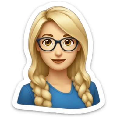 Una chica rubia de 25 años con pelo largo lacio rubia con ojos azules tiene unas gafas hexagonales doradas y es it recruiter sticker