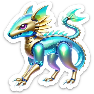  Epic legendary rare glowing mechanical Shiny sparkly transparent bioluminescent luminescent vibrant bright pastel dark exotic iridescent colorful gradients futuristic modern metallic glossy glittery fantasy-cyber-Fakémon-Vernid-creature sticker
