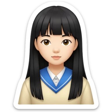 Asian-skinned schoolgirl with long straight black hair and straight bangs sticker
