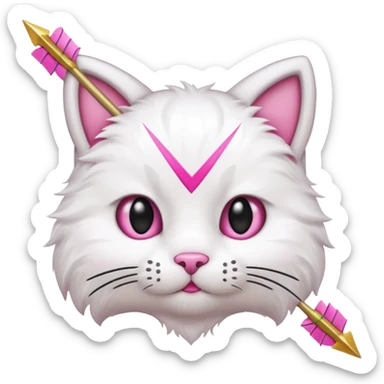 Emoji cat head white emoji with pink bow and arrow sticker