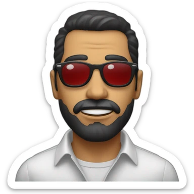 hombre negro labios y naris gruesos, calvo con gafas sentado en la pc sticker