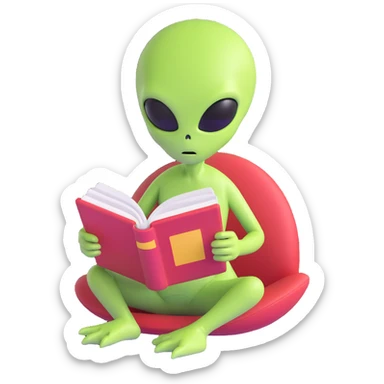 alien reading sticker