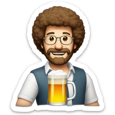 bob ross with a large german beer glass sticker