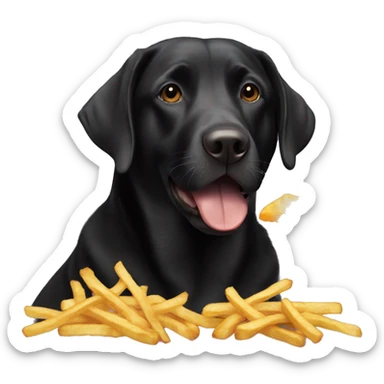 Black lab eating French fries sticker