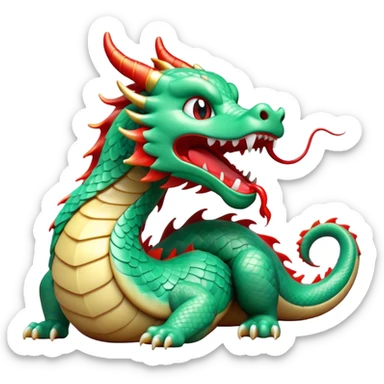 Cinematic Cute Yawning Chinese Serpent Dragon Portrait Emoji, Head gently inclined with a dramatic, wide-open yawn, revealing an elegantly elongated body with softly glowing jade and vermilion scales, enriched by subtle, ethereal cloud and ripple motifs; rendered with authentic detail and delicate natural light, high shine, relaxed yet wise, styled with a dash of ancient mystique, soft glowing outline, capturing the essence of a drowsy but venerable celestial dragon ready to drift into a serene, timeless slumber! sticker