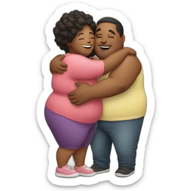 overweight couple hugging sticker