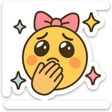 emoji merging pleading face, hand over mouth, pink bow, and sparkles with soft pastel colors and playful expressive look sticker