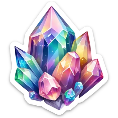 rainbow quartz crystal formation with multiple colorful points sticker