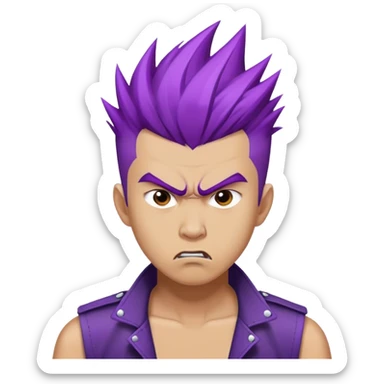asian man with purple spike up hair, punk style, angry sticker