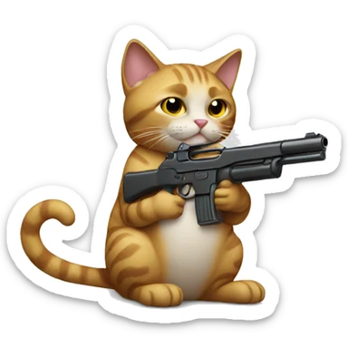 Cat holding gun sticker