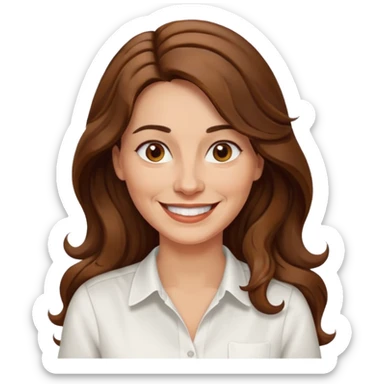 40 yr croatian woman, long wavy brown hair, big smile, side part, 
 sticker