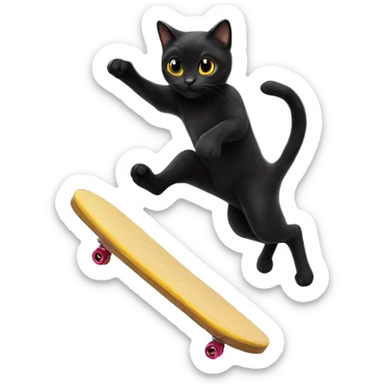 cute black cat doing a kick flip sticker