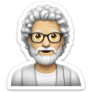man with white skin and somewhat gray curly hair, bearded and glasses sticker