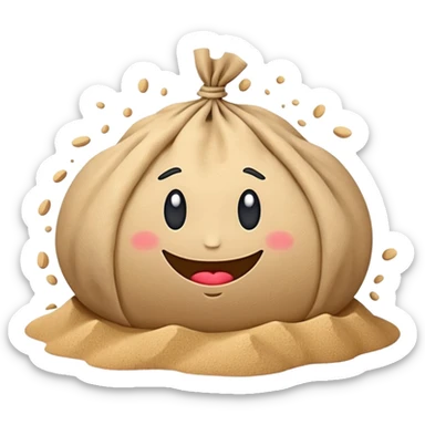 apple style emoji of a sandbag spilling sand, simple and expressive sticker